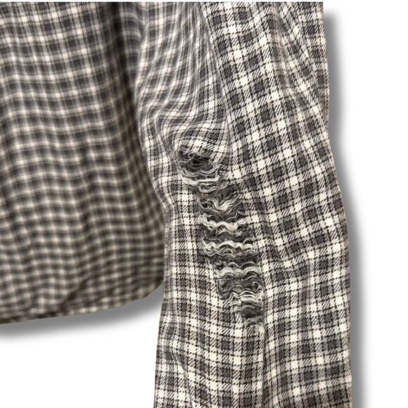 American Eagle Distressed Plaid Flannel Hoodie Shirt Sz M | Cropped Grunge Cozy - Picture 5 of 7